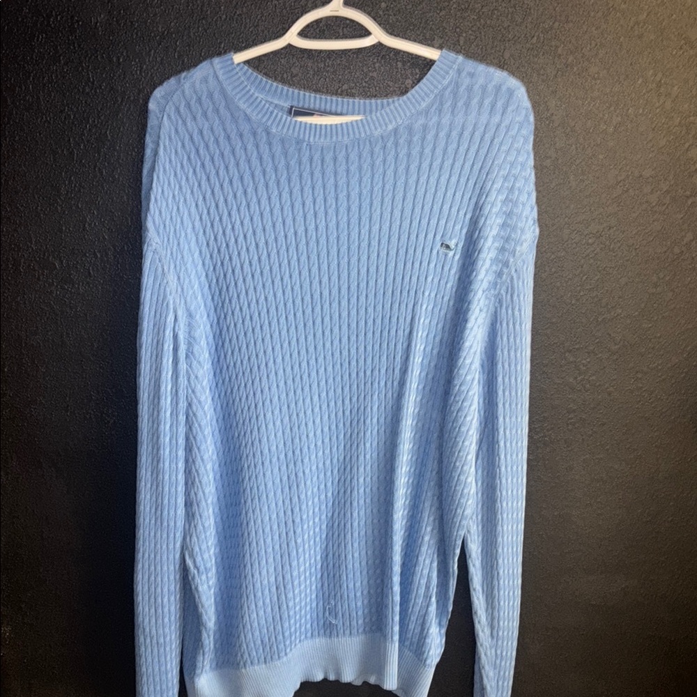 Vineyard Vines Blue Crewneck Sweater with Ribbed Knit
